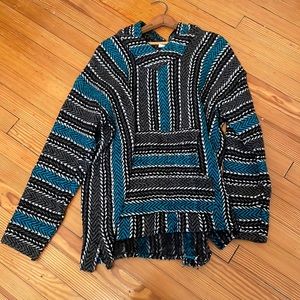 Hooded black and blue stripe sweatshirt